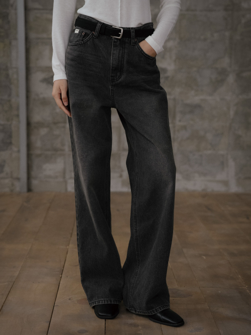 винтажный washed wide denim брюки [FRFA02DP01]_Black