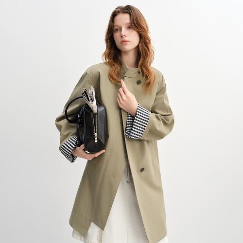 AR_Plaid cuffs half trench coat_2color