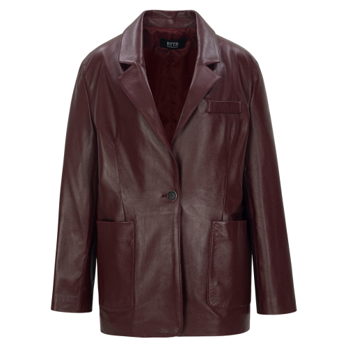 Кожаный однобортный жакет на одной пуговице (Burgundy Red)