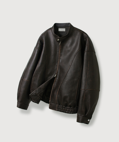 Байкерская кожаная куртка с вышивкой Washed Stitch — Brown