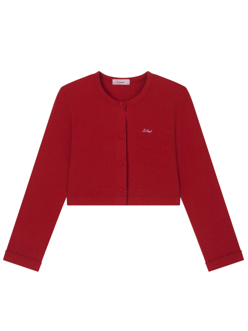 LOGO EMBROIDERY BLOOMING CROP CARDIGAN_RED