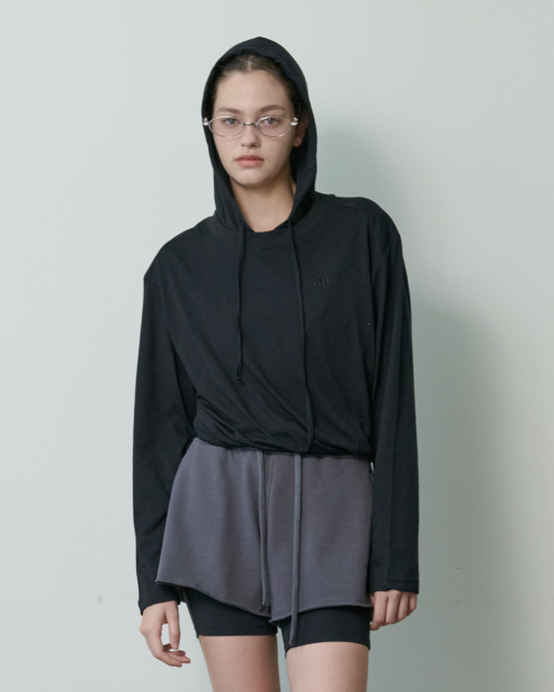 Женское худи с драпировкой и длинным рукавом [Black]