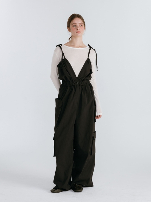 CARGO STRING JUMPSUIT / BLACK