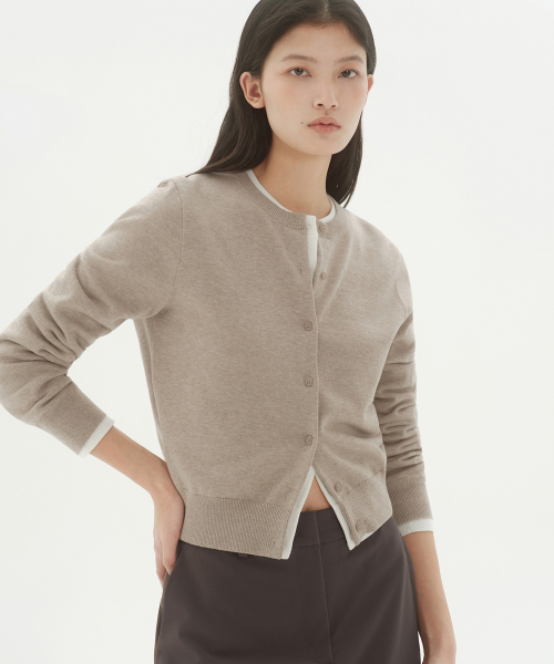 무신사 스탠다드 우먼() 우먼즈 워셔블 수피마 코튼 라운드 넥 가디건 [헤더 라이트 베이지] 상품 이미지