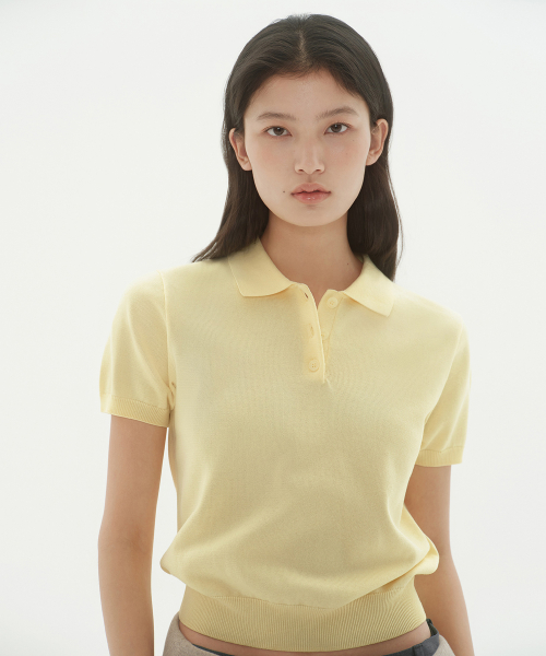 무신사 스탠다드 우먼() 우먼즈 워셔블 수피마 코튼 니티드 폴로 셔츠 [레몬] 상품 이미지