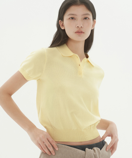 무신사 스탠다드 우먼() 우먼즈 워셔블 수피마 코튼 니티드 폴로 셔츠 [레몬] 상품 이미지