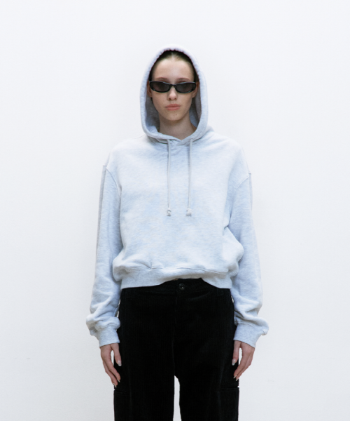 Мягкое укороченное худи (Melange Light Gray)