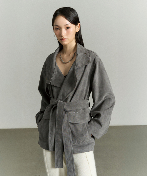 SUEDE FUNNEL NECK JACKET STONE