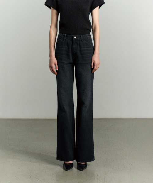 SLIT-HEM BOOTCUT DENIM JEANS WASHED BLACK