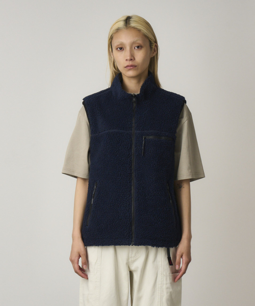 Двусторонний жилет из шерпы Navy / Grey