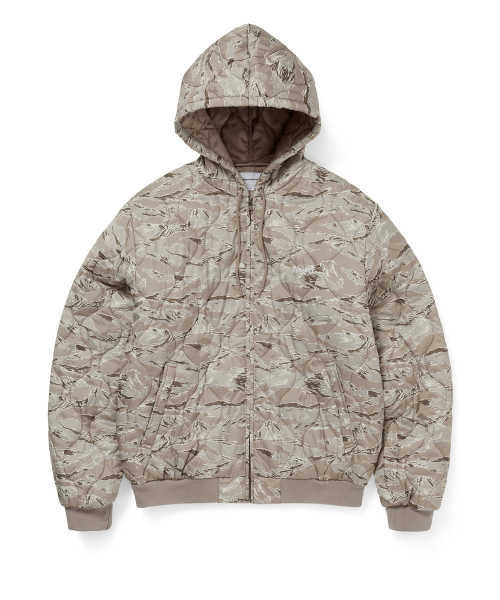 Quilted Hooded Jacket Beige
