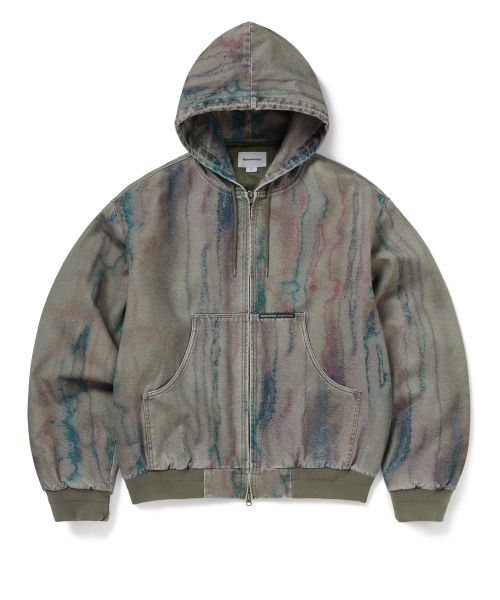 Blurred Hooded Jacket Olive