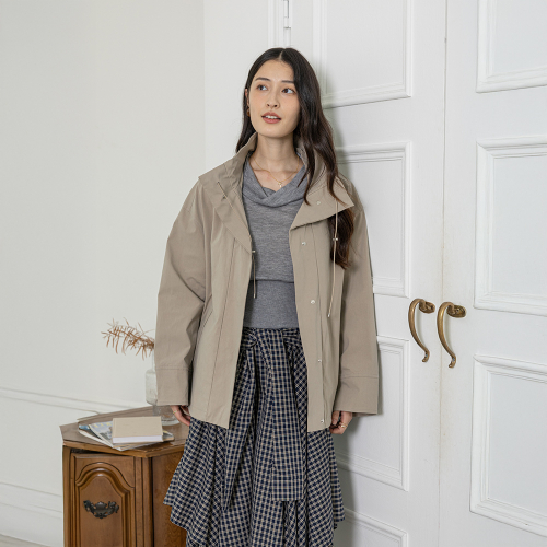 LS_Drawstring neck jacket_BEIGE