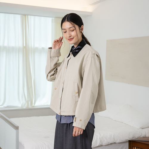 LS_Leather collar jacket_BEIGE