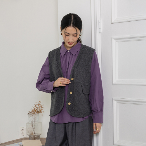 LS_V-neck knitted vest_GRAY