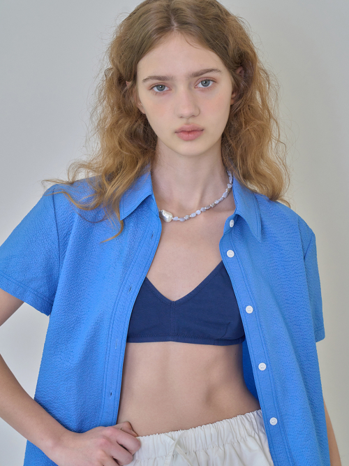 Been seersucker half shirt - Blue