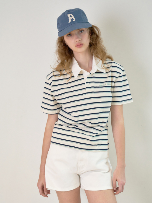 Bebe stripe PK half t-shirt - Ivory/Mint