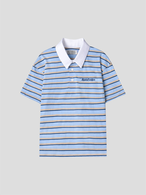 Bebe stripe PK half t-shirt - Babyblue