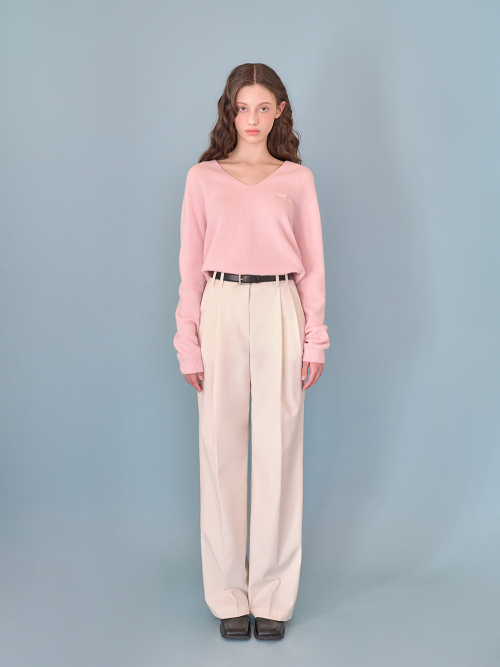 French pintuck wide slacks_Cream