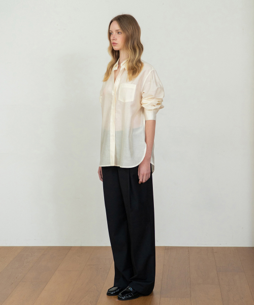 French pintuck wide slacks_Black