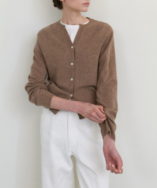 Cashmere whole garment cardigan_Mocha Mousse