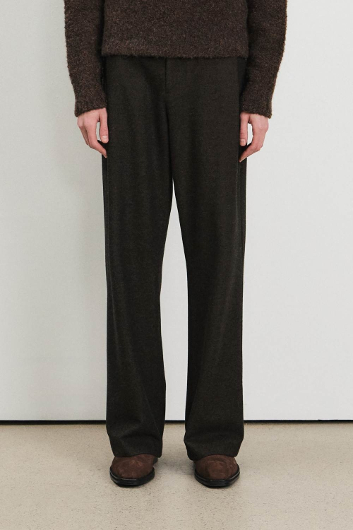 Men Wool Blend Wide Pants, Brown