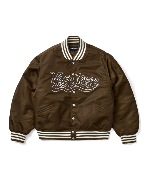 Y.E.S Snail Logo Stadium Jacket Brown