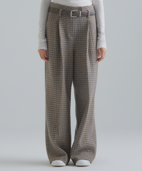 Широкие шерстяные брюки - Brown Houndstooth