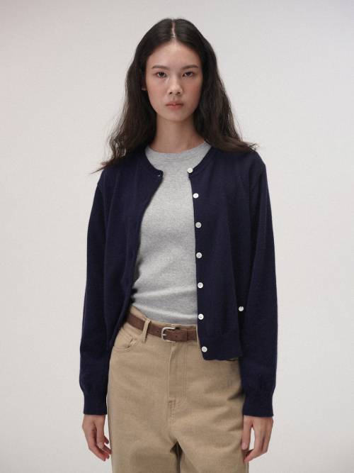Camel round cardigan (Navy)