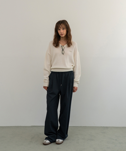 Oil stripe pants - Navy