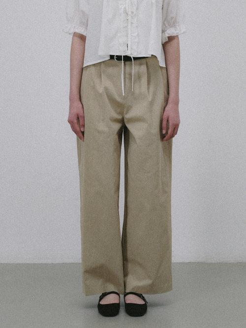 Wide Two tuck pants (Beige)