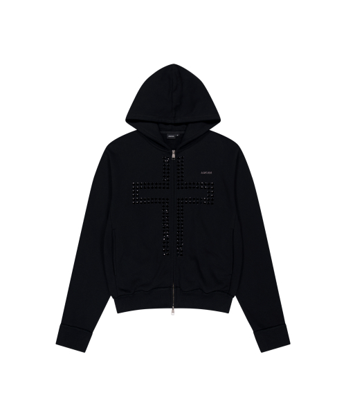 MUSINSA公式 | AAKAM Cross Rhinestone Zip-Up Hoodie (Ice Blue)