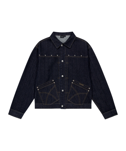 Oblique Pocket Denim Jacket (Dark Blue)