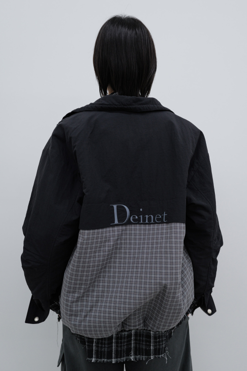 DEINET CHECK CONTRAST BOMBER JACKET IN BLACK