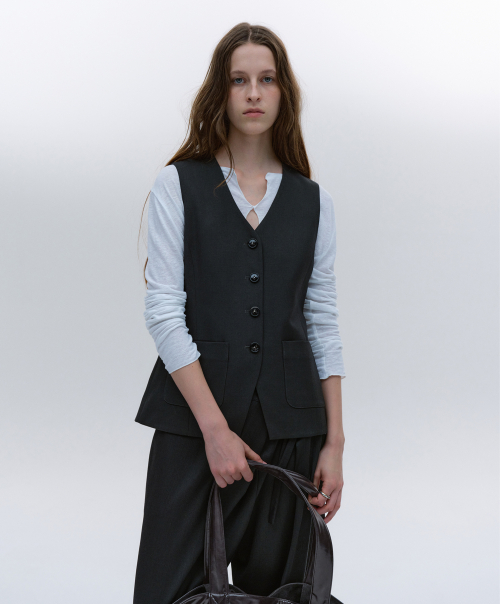 SILM FIT WOOL VEST [CHARCOAL]