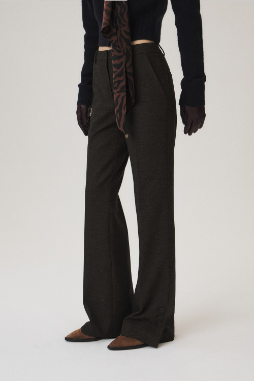 Wool Blend Bootcut Pants, Brown