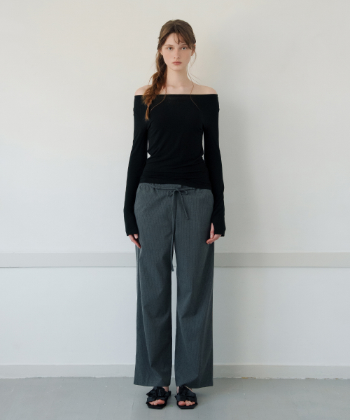Ribbon Tie Stripe pants_Grey