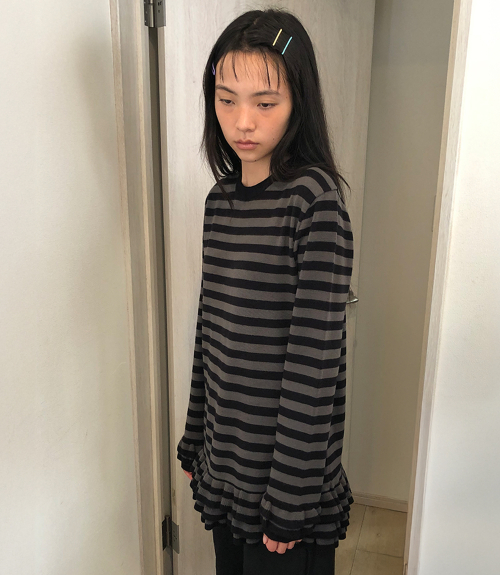 FFATS STRIPE FRILL KNIT_BLACK(NG2FFUK685A)