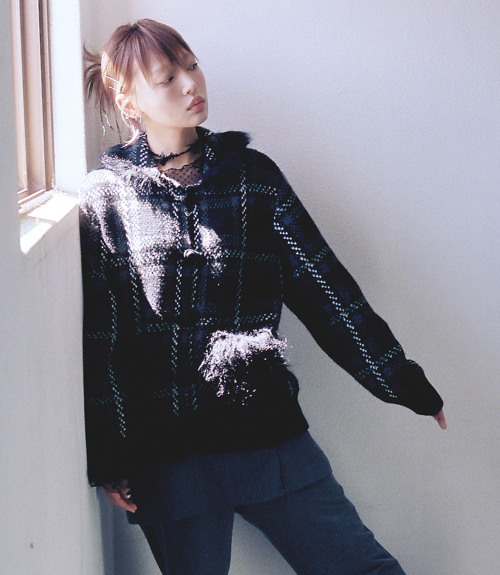 FFATS CHECK FUR CARDIGAN_BLACK(NG2FFUK684A)