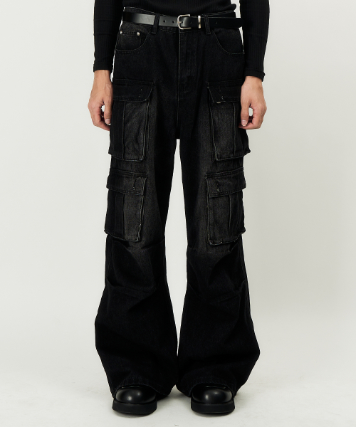 Широкие джинсы карго с карманами (Black)