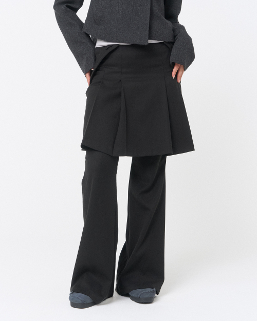 Pleats midi skirt pants SET BLACK