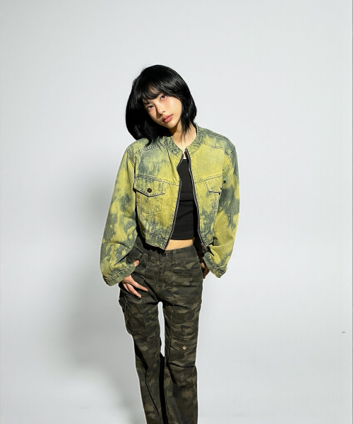 Addicted Wash Crop Denim Jacket (Deep Blue)