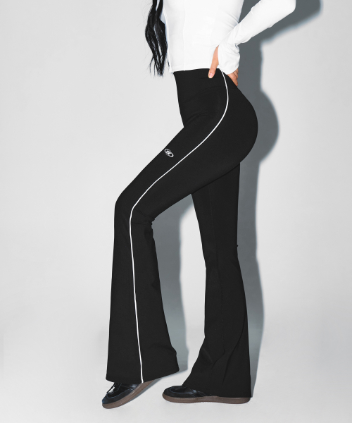 W PIPING FLEECE BOOTS CUT LEGGINGS [BLACK]