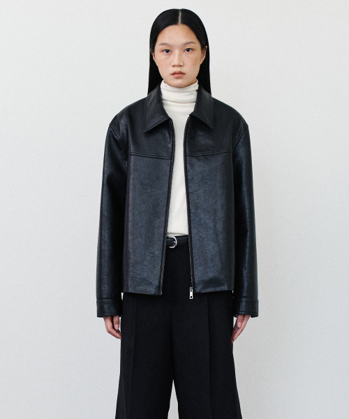 CITY LEATHER ZIP-UP JACKET - BLACK