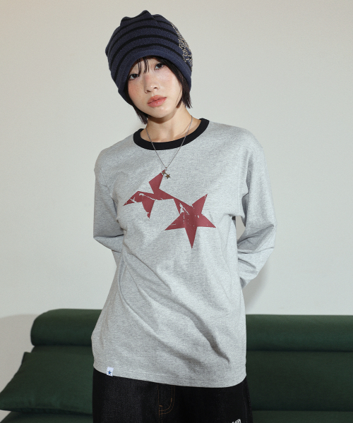 TWIN STAR RINGER LS TEE GREY(CV2FFUT577A)