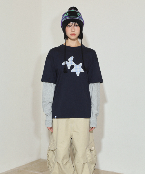 CHECK TWIN STAR LAYERED LS TEE NAVY(CV2FFUT578A)