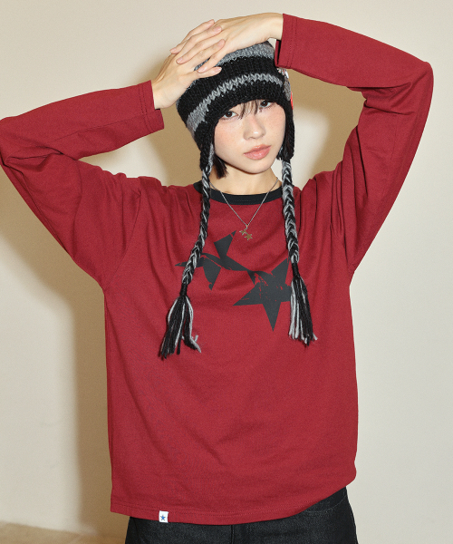 TWIN STAR RINGER LS TEE BURGUNDY(CV2FFUT577A)