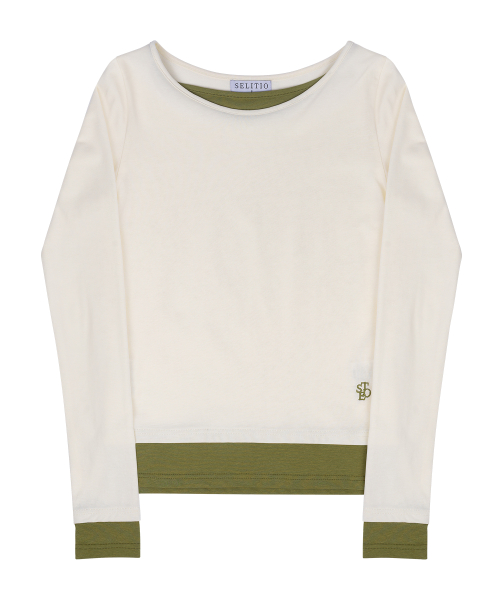 Цветной блок лонгслив с наслоением Beige