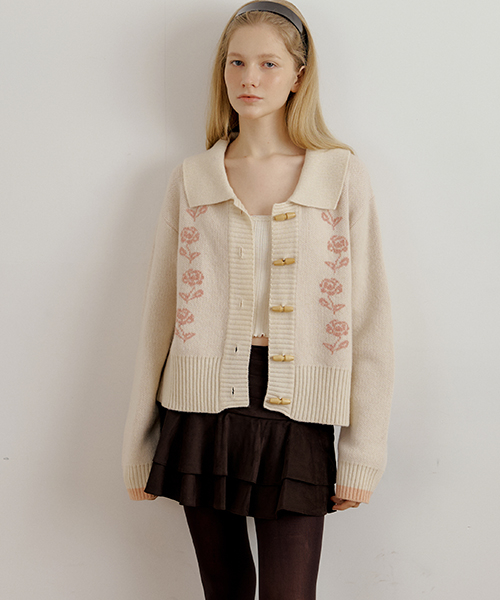 FLOWER WOOL CARDIGAN - BEIGE