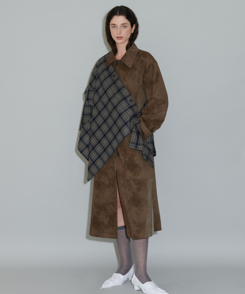 CLASSIC FAUX LEATHER LONG COAT, BROWN